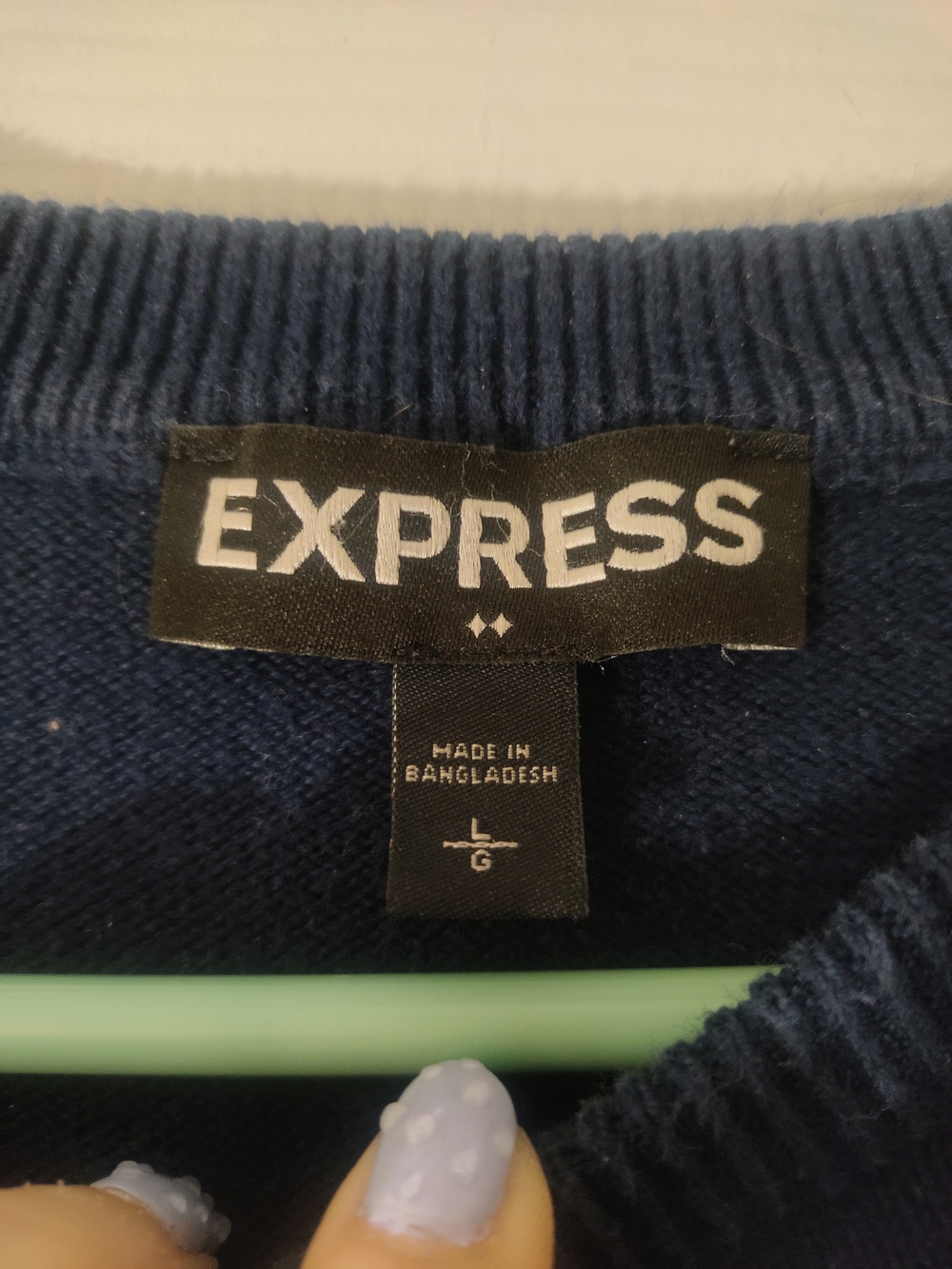 Express Navy Crewneck Sweater with Red & White Stripes - Picture 3 of 3